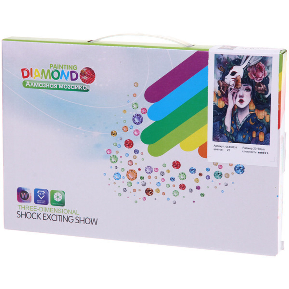 Алмазная мозаика на подрамнике с полным заполнением «МИР ЯРКИХ КРАСОК», аниме маска, 20*30см