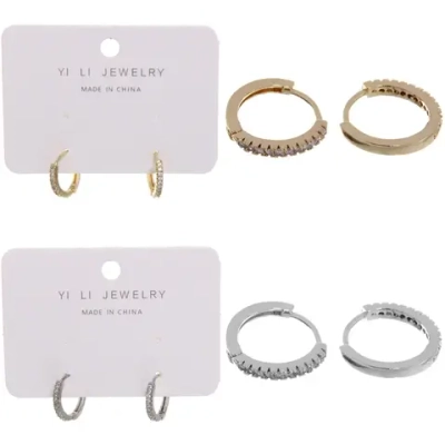 Серьги из гиппоалергенного металла со стразами «ПАЛУМНА», кольца, цвет золото и серебро, 1,2-dсм