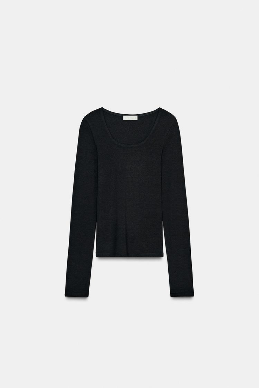 ZARA ФУТБОЛКА С ДЛИННЫМИ РУКАВАМИ, ЧЕРНЫЙ