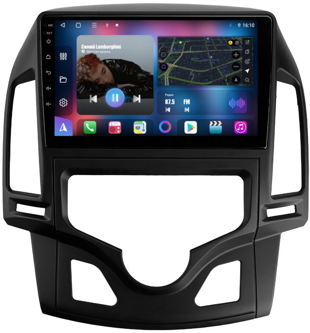 Магнитола для Hyundai i30 2007-2012 (климат) - FarCar 043M монитор 9" QLED на Android 13, 8 ядер (TS18), CarPlay, 4G SIM-слот