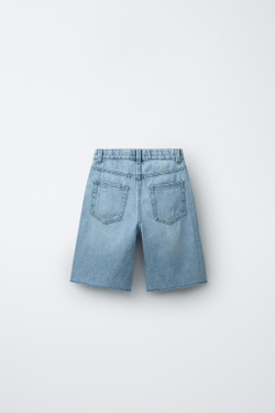 ZARA ДЖИНСОВЫЕ ШОРТЫ WIDE FIT С РАЗРЕЗАМИ, ГОЛУБОЙ