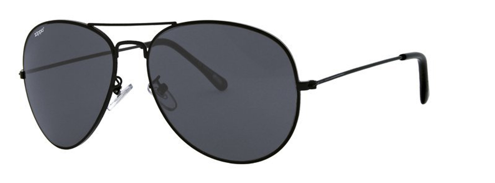 Стильные фирменные высококачественные американские мужские солнцезащитные очки чёрные из металла с чёрными стёклами Zippo OB36-10 в мешочке и коробке