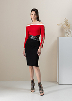 01-03-23 SS Трикотажное платье-футляр красно-черное