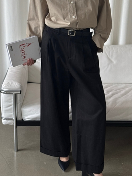 Черные хлопковые брюки-палаццо с защипами