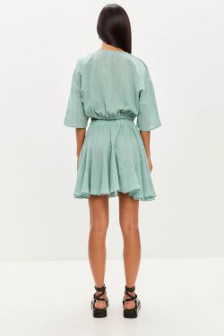 Юбка мини из хлопка stone wash мятного цвета