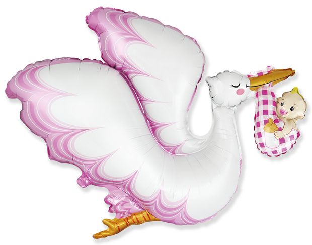 F Шар фигура (38''/97 см) фигура Аист принес девочку Розовый (БГ-26)