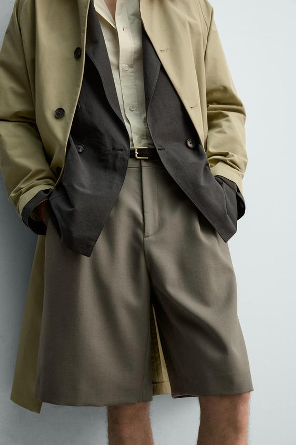 ZARA ШОРТЫ ИЗ 100% ШЕРСТИ С ЗАЩИПАМИ, МЯГКИЙ ЗЕЛЕНЫЙ