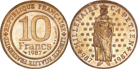 Франция 10 франков, 1987 Тысячелетие династии Капетингов XF
