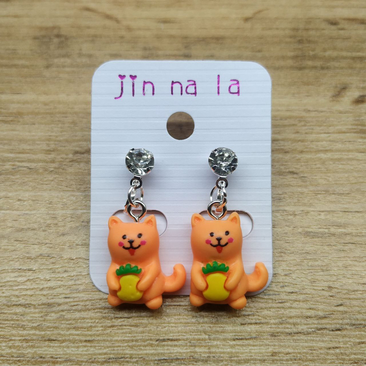 Клипсы Kinder Котик-улыбашка рыжий с ананасиком кристалл металл серебристый