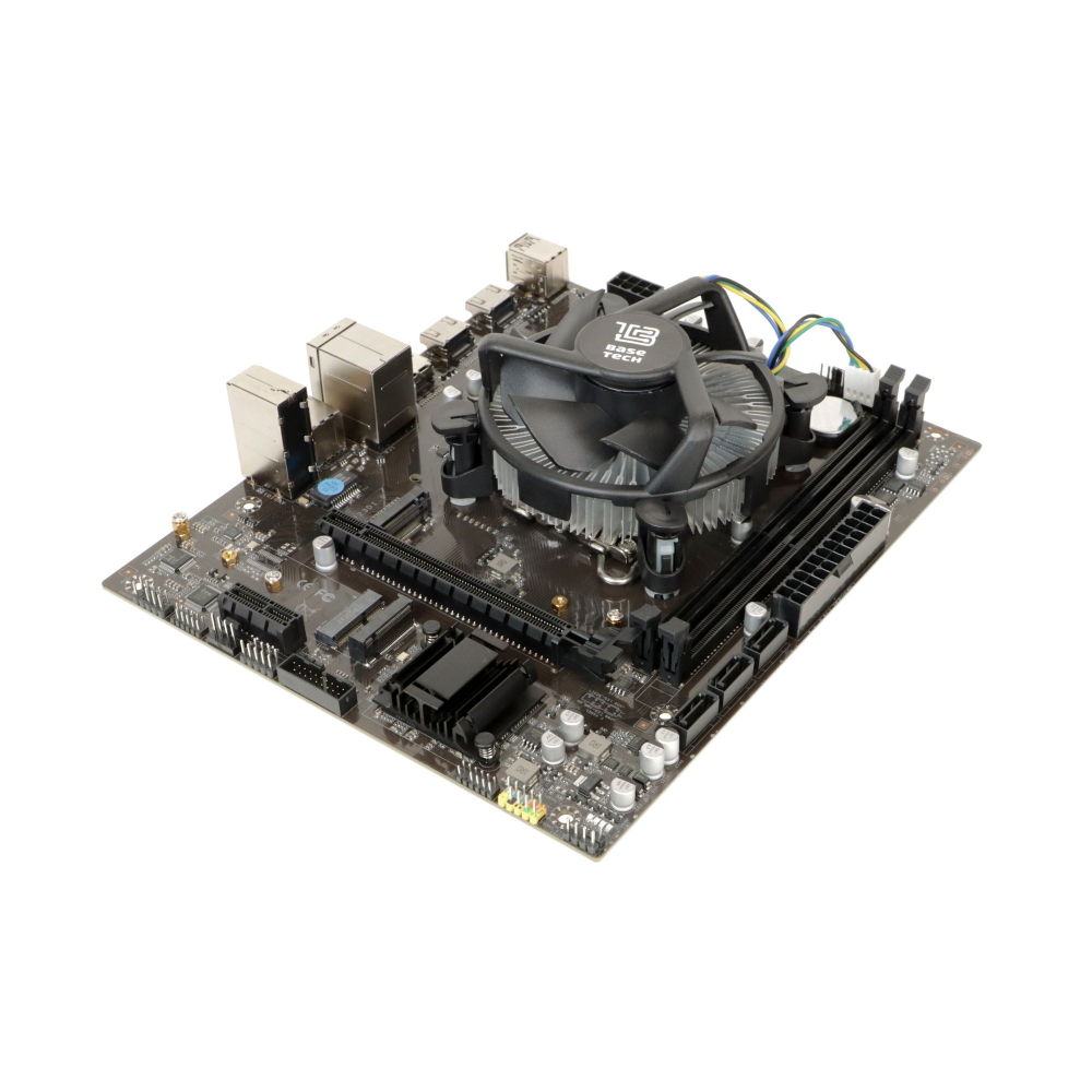 Материнская плата с процессором BaseTech H610M-K, Socket1700, i3-12100, mATX, Retail, Socket1700, Intel UHD Graphics 730, 2xDDR4, PCIe3.0, 2xM.2, GLAN, M.2 WiFi, 6xUSB2, 4xUSB3, 2xHDMI, DP, кулер CPU (BT-H610M-K-12100)