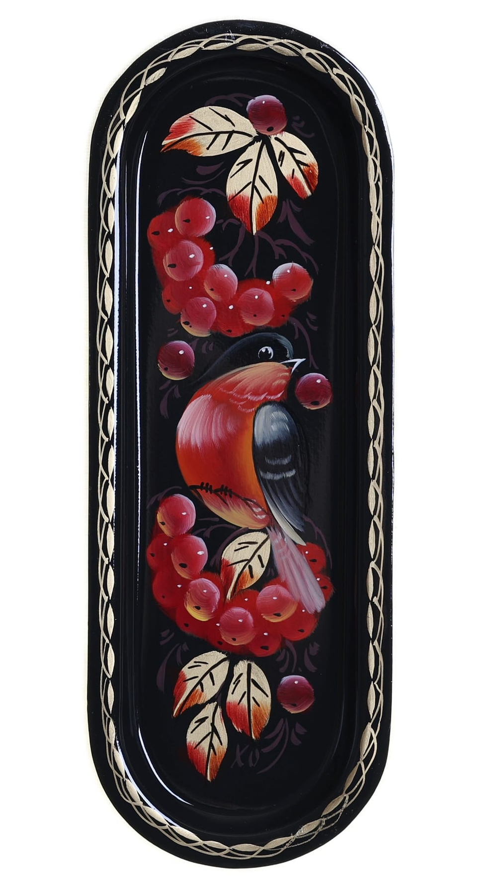 Жостовский поднос декоративный, размер 21х8 см (A4), металлический