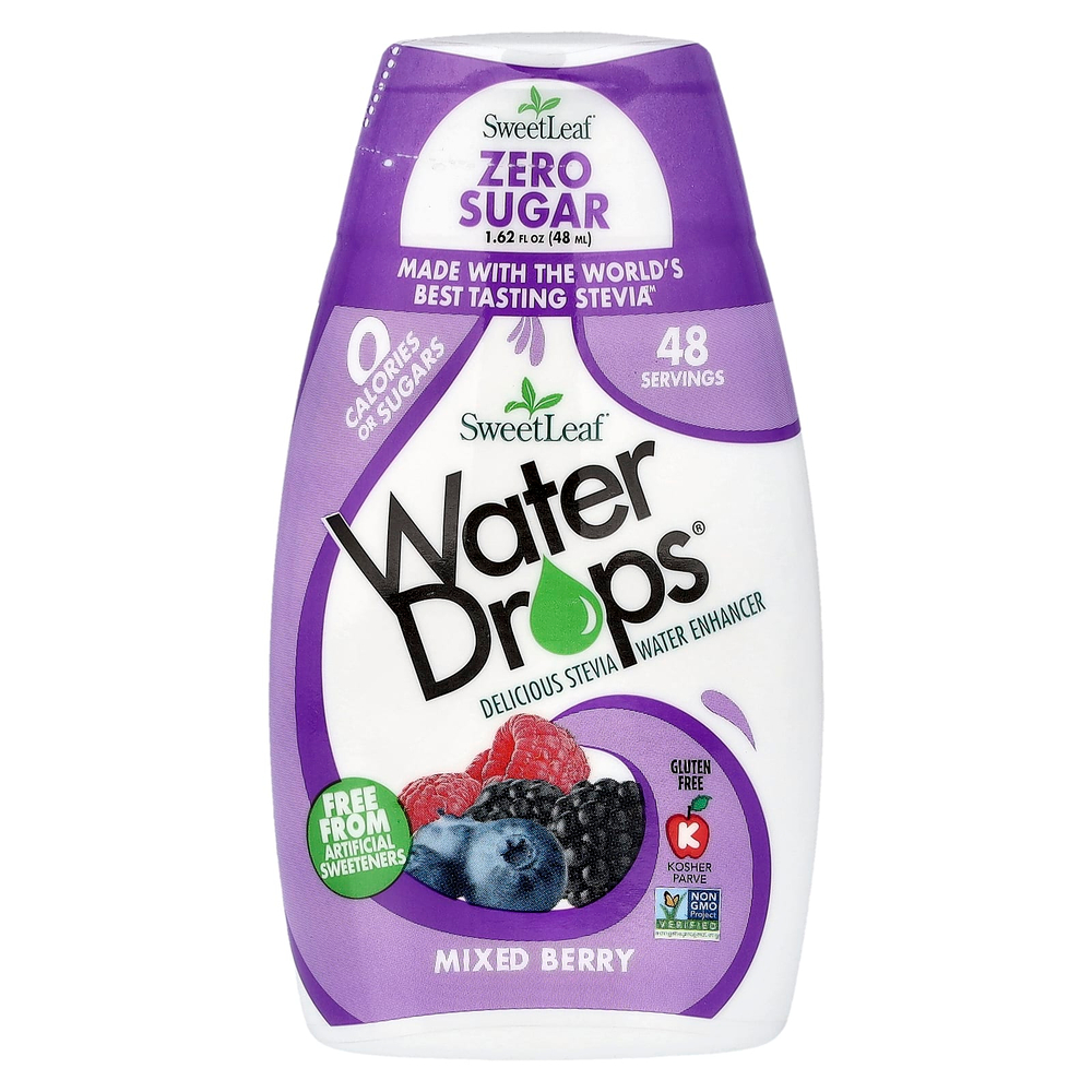 SweetLeaf Stevia, Water Drops®, восхитительный усилитель воды со стевией, ягодное ассорти, 48 мл (1,62 жидк. унции)