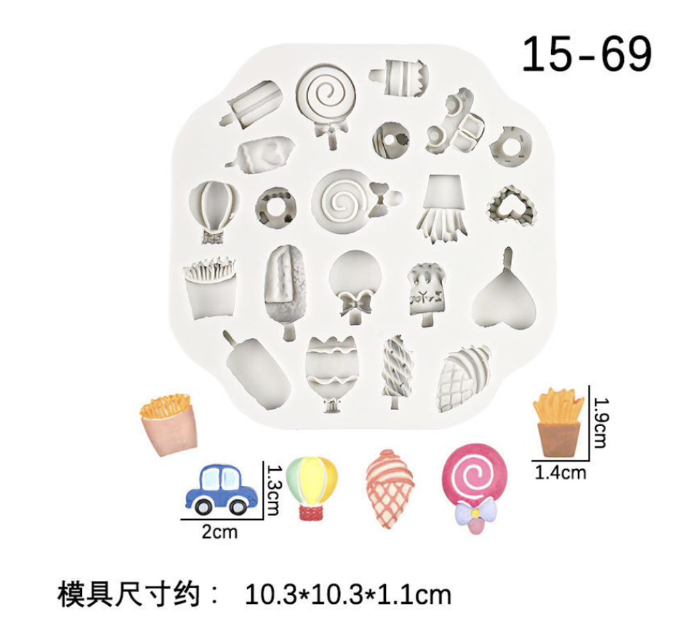 Молд силиконовый для творчества "Мини еда для ватной игрушки, пупсиков и кукол" 10см/ форма для оттисков игрушечных сладостей и фигурок 1-2см