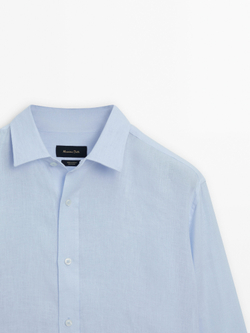 Massimo Dutti Рубашка классического кроя из 100% льна, синий