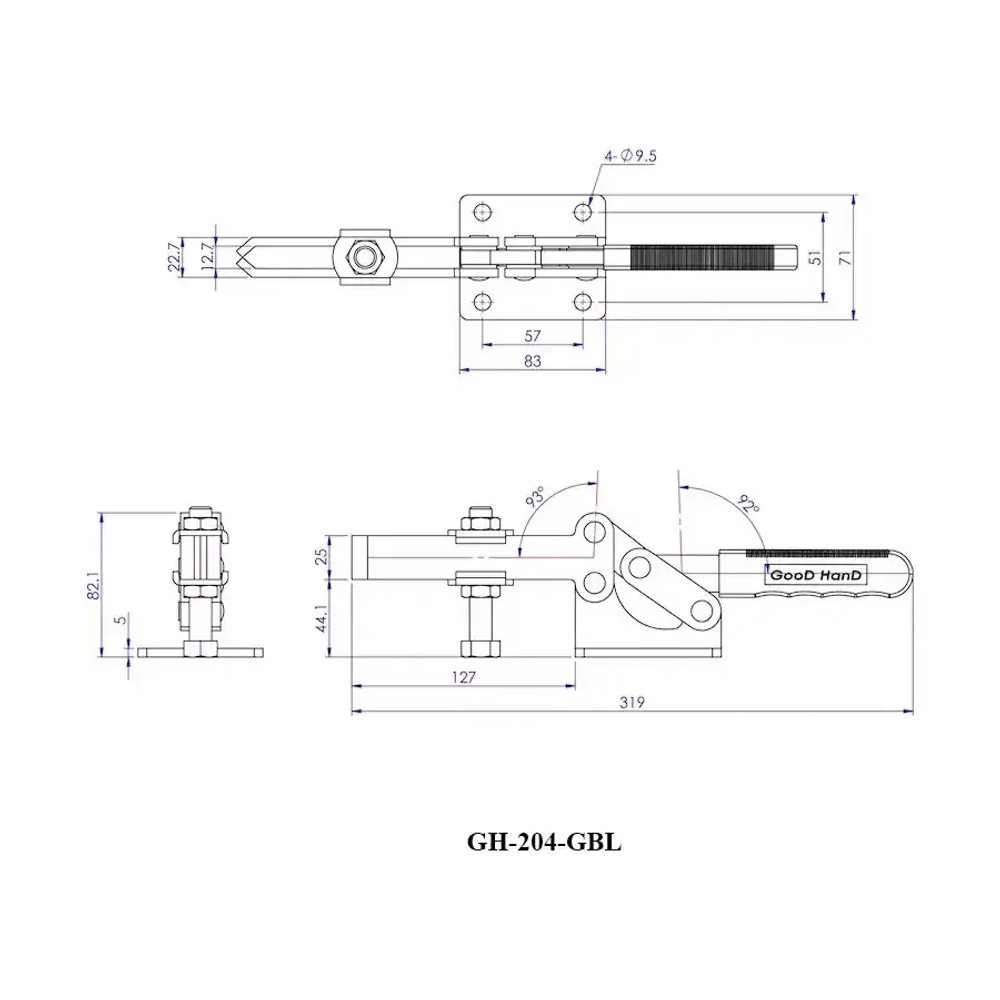 Зажим с горизонтальной ручкой GH-204-GB Woodwork GH-204-GBL