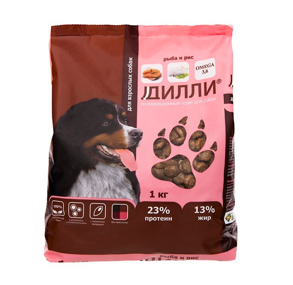 Дилли корм сухой для собак рыба с рисом