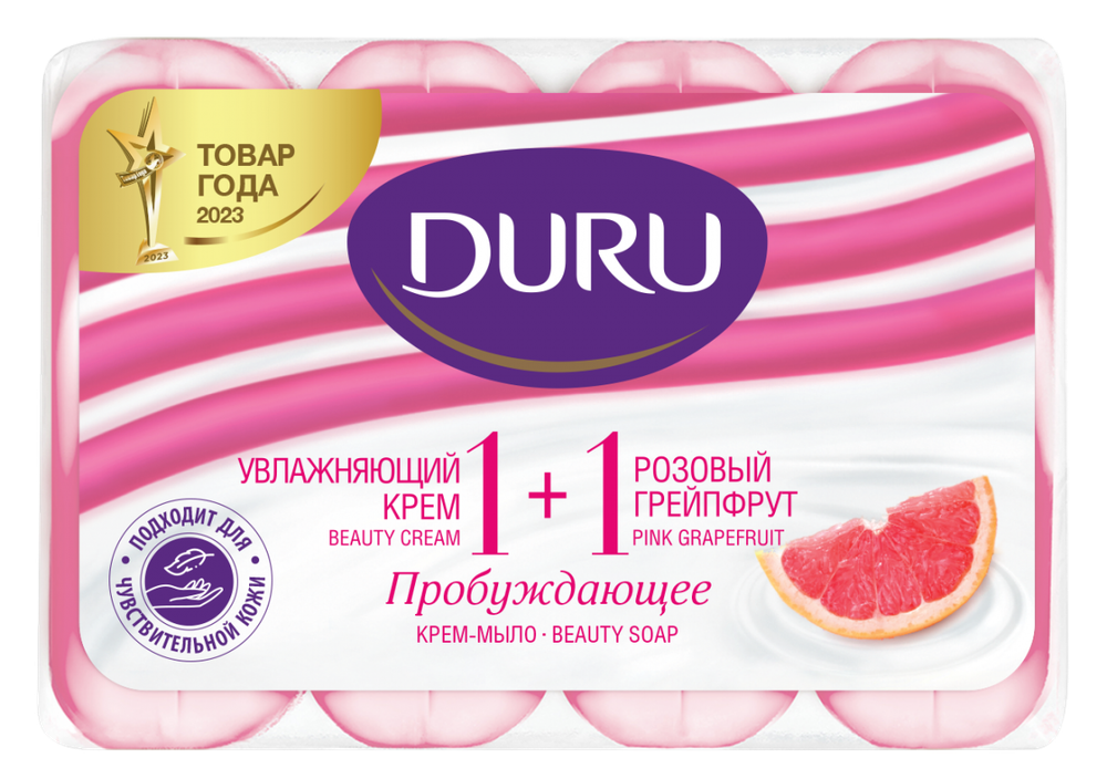DURU Крем-мыло туалетное, Розовый грейпфрут, мультипак, 320гр, (4шт по 80гр), блок 12шт., ДУРУ