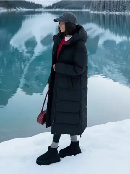 Пуховик зимний длинный с капюшоном