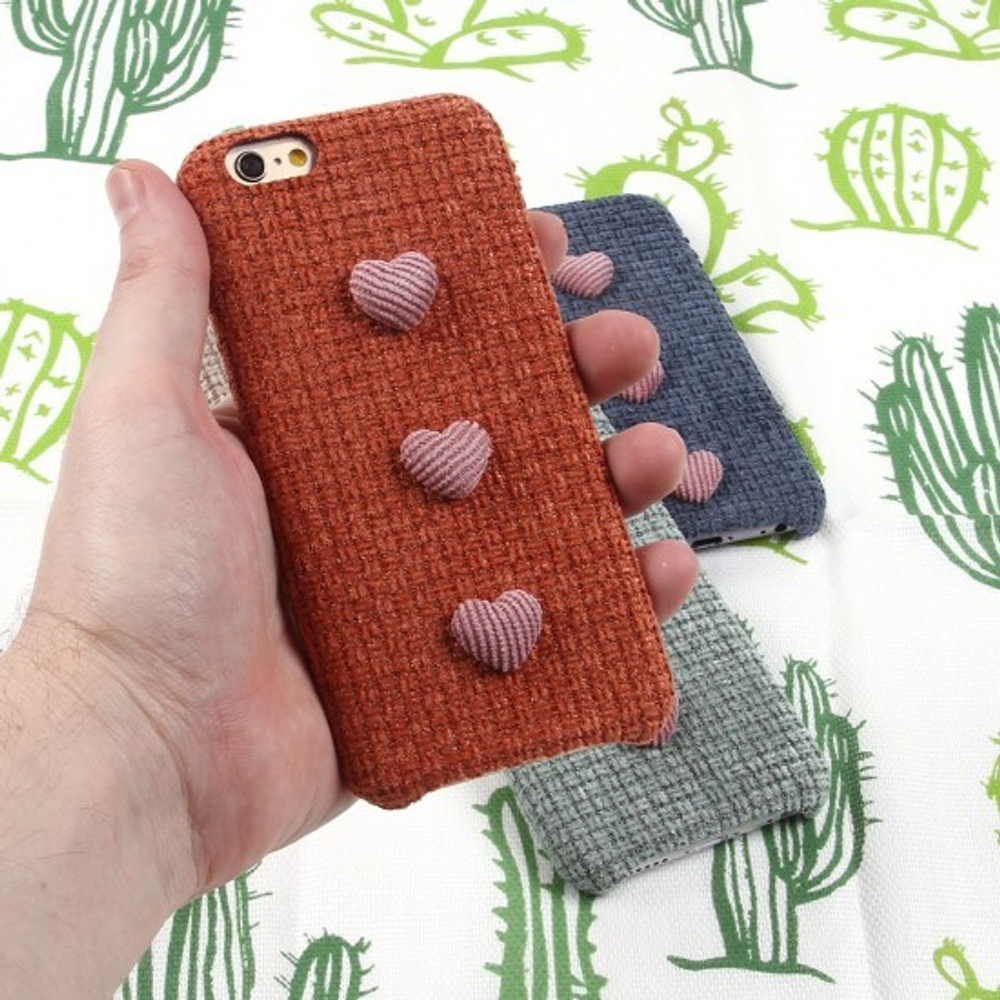 Чехол текстильный с сердечками для iPhone 6/6S, 011569 Бежевый