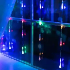 Гирлянда-занавес Капли 2.5*0.65 м., IP20, прозрачная нить, 50 LED, свечение мульти, 8 режимов, 220 В., Luazon Lighting (3612410)