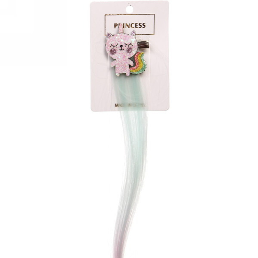 Зажим для волос с нейлоном 1шт детские»Show- Котик», микс 4 цвета, 35 см