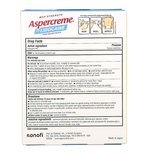 Aspercreme, обезболивающий патч, с 4% лидокаином, максимальная сила действия, размер XL, без отдушек, 3 шт.