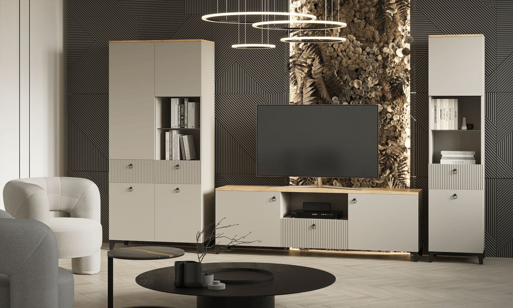 Модульная стенка в гостиную Дуб крафт золото/Серый 240х41х210 см