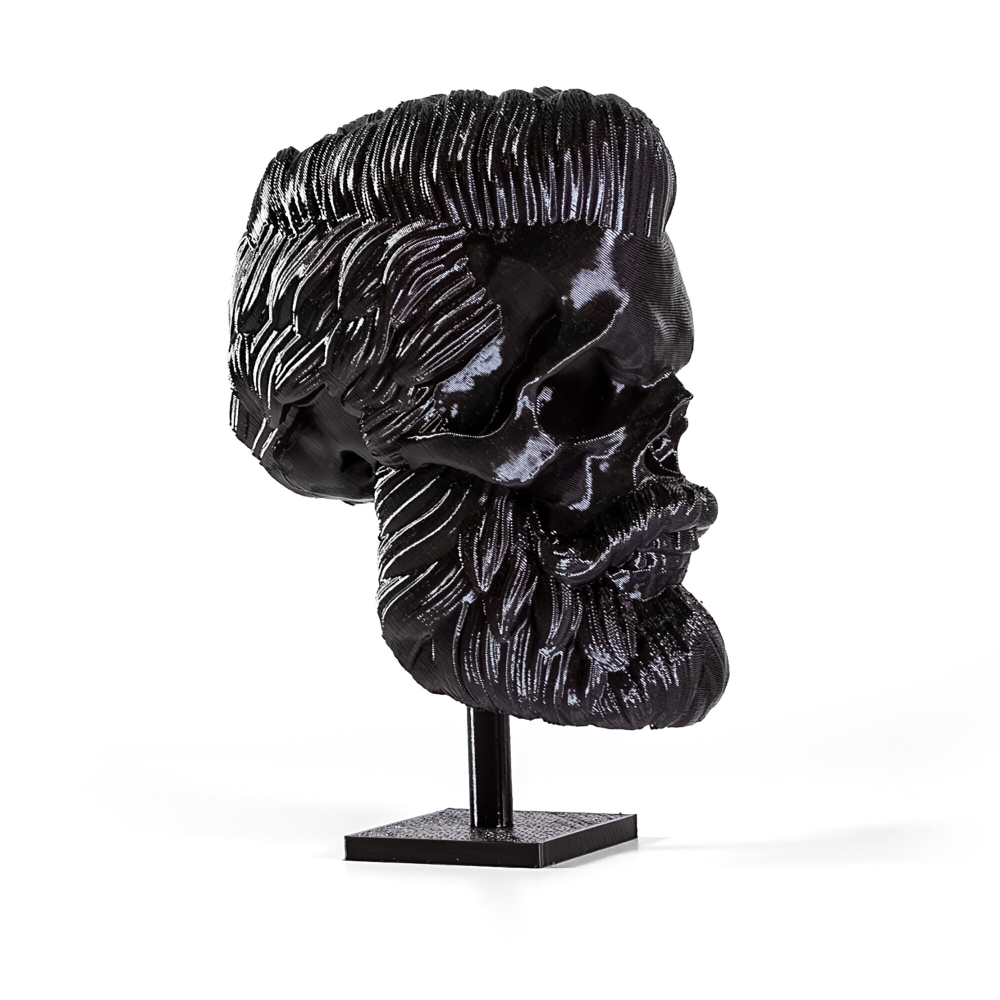 Бородатый череп фигурка для декора интерьера, арт-объект,3D печать, черный 24,5 см.