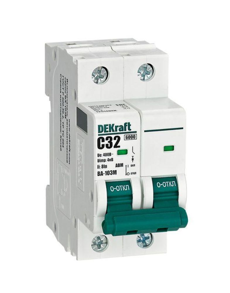 Выключатель автоматический модульный 2п C 32А 6кА ВА-103M без теплозащиты DEKraft 12514DEK Выключатель автоматический модульный 2п C 32А 6кА ВА-103M без теплозащиты DEKraft 12514DEK