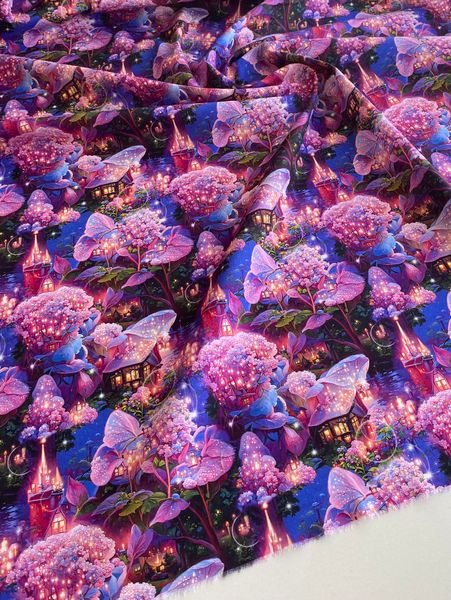 ЦВЕТЫ И ДОМА, ФЭНТЕЗИ, РОЗОВЫЙ, 100% хлопок Handmade Fabrics 2
