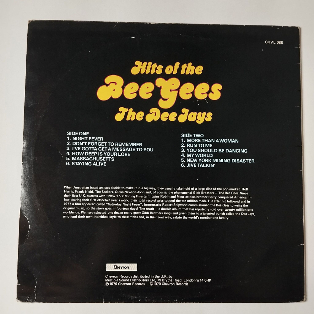 Винтажная виниловая пластинка LP The Dee Jays Hits Of The Bee Gees (UK 1979)