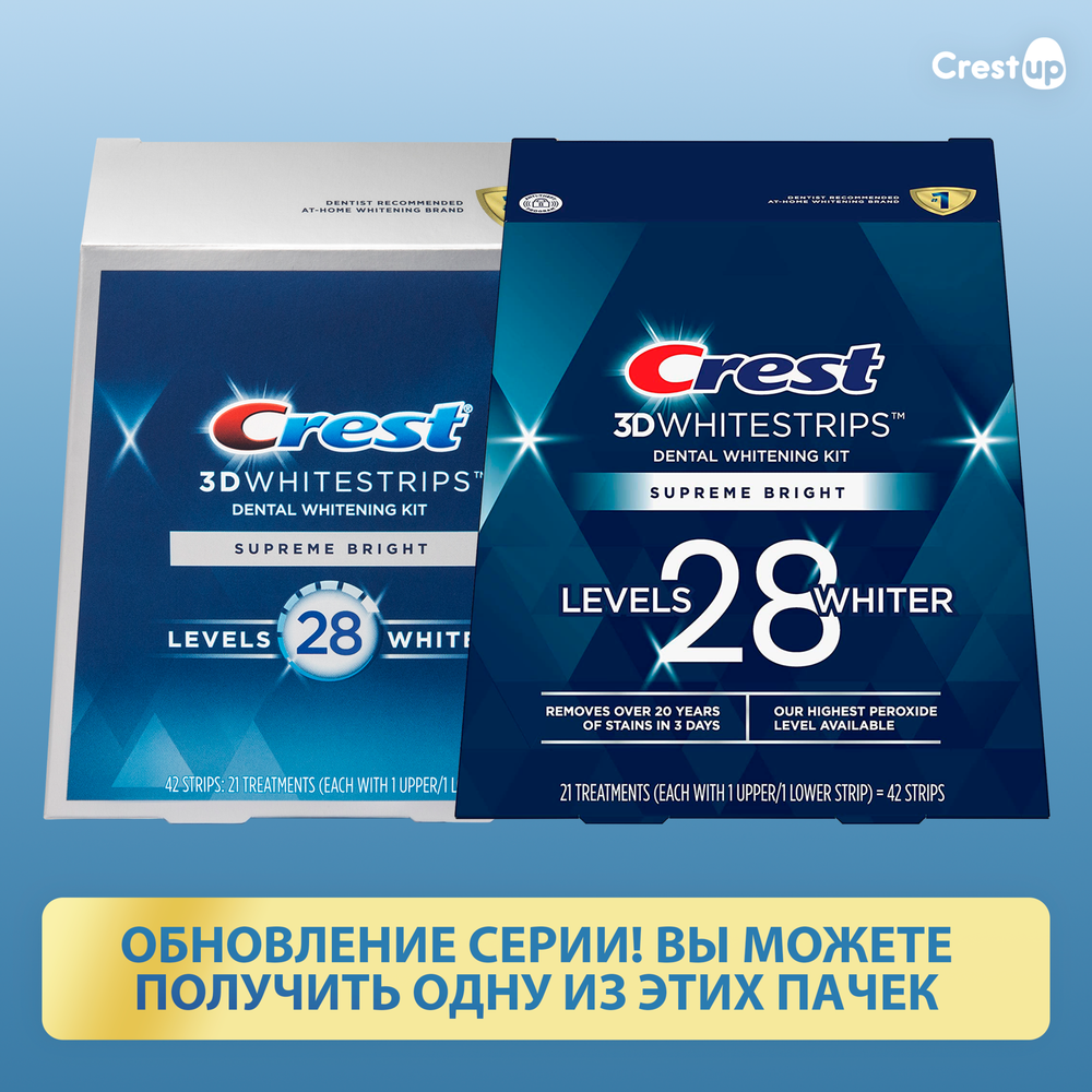 Курс 21 день | Отбеливающие полоски для зубов – Crest 3D Whitestrips Supreme Bright