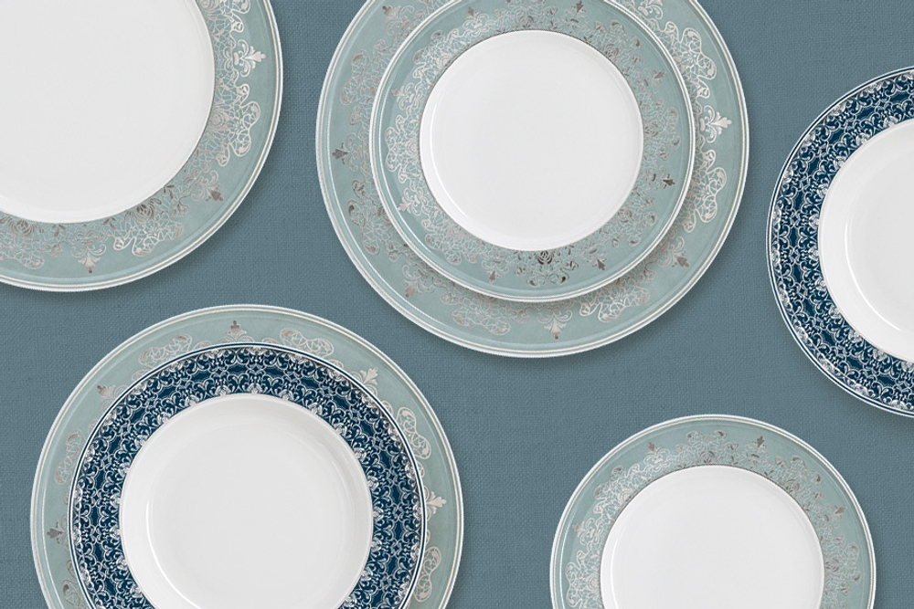 Обеденный сервиз 27 предметов 6 персон Anna Lafarg Emily Серебряное кружево