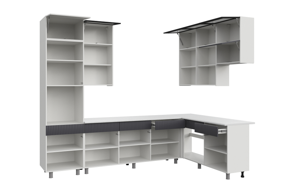 Кухонный гарнитур София 3м, Белый, Бланж, Графит матовый, Антарес