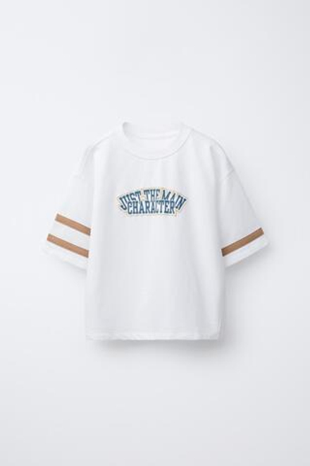 ZARA ФУТБОЛКА С НАДПИСЬЮ, ЭКРЮ