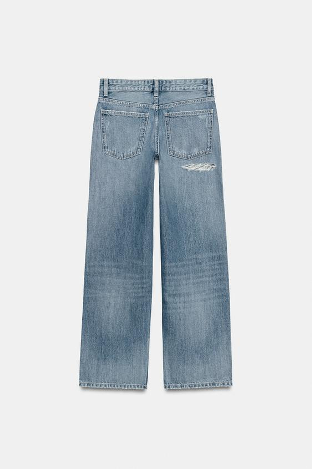 ZARA ДЖИНСЫ TRF ПРЯМОГО КРОЯ С НИЗКОЙ ПОСАДКОЙ И БЛЕСТКАМИ, МОРСКОЙ СИНИЙ