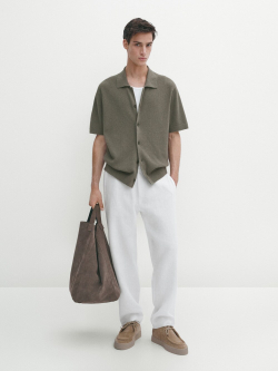 Massimo Dutti Кардиган с короткими рукавами и пуговицами, хаки