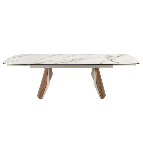 Раздвижной обеденный стол 1193 из керамики в мраморной отделке, стали и ореха