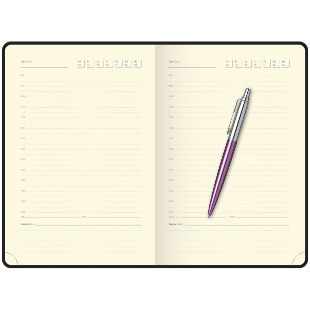Подарочный набор: Шариковая ручка Parker Jotter Essential, Victoria Violet CT и Ежедневник недатир., серебр. срез, фиолетовый