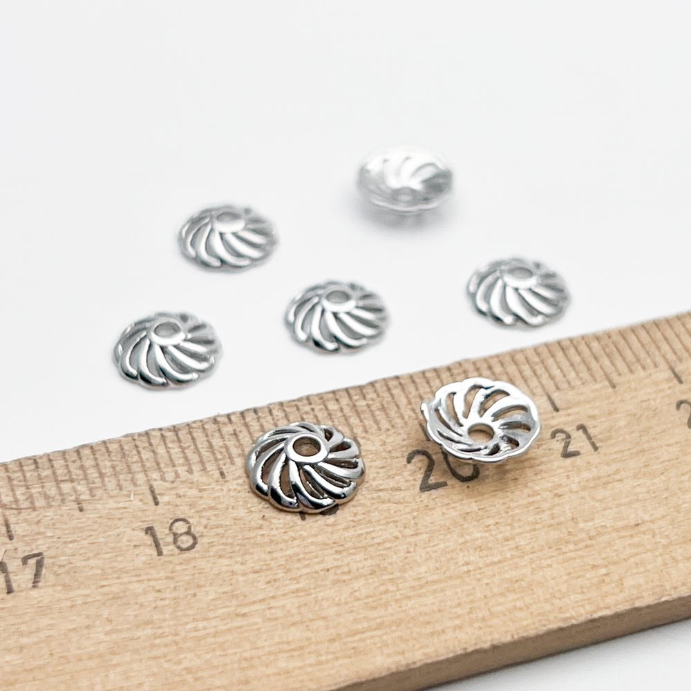 Шапочка, цвет серебро (родий), размер 8,2 мм, цена за 10 шт