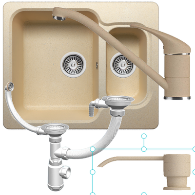 Мойка POLYGRAN F-09 бежевый №27, смеситель НИЗКИЙ КРАН СТАНДАРТ бежевый