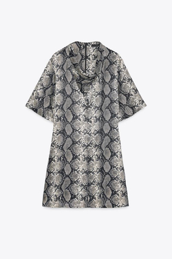 ZARA МИНИ-ПЛАТЬЕ С АНИМАЛИСТИЧЕСКИМ ПРИНТОМ, ЗМЕИНЫЙ ПРИНТ
