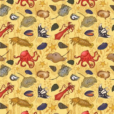 Sea animals and seaweed seamless pattern.