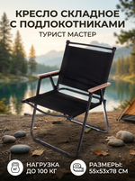 Кресло складное с подлокотниками до 100 кг SJ-0032, 55*53*78 см, цвет: чёрный, ТуристМастер