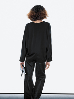 Massimo Dutti Вид Блузка с V-образным вырезом и драпировкой, черный