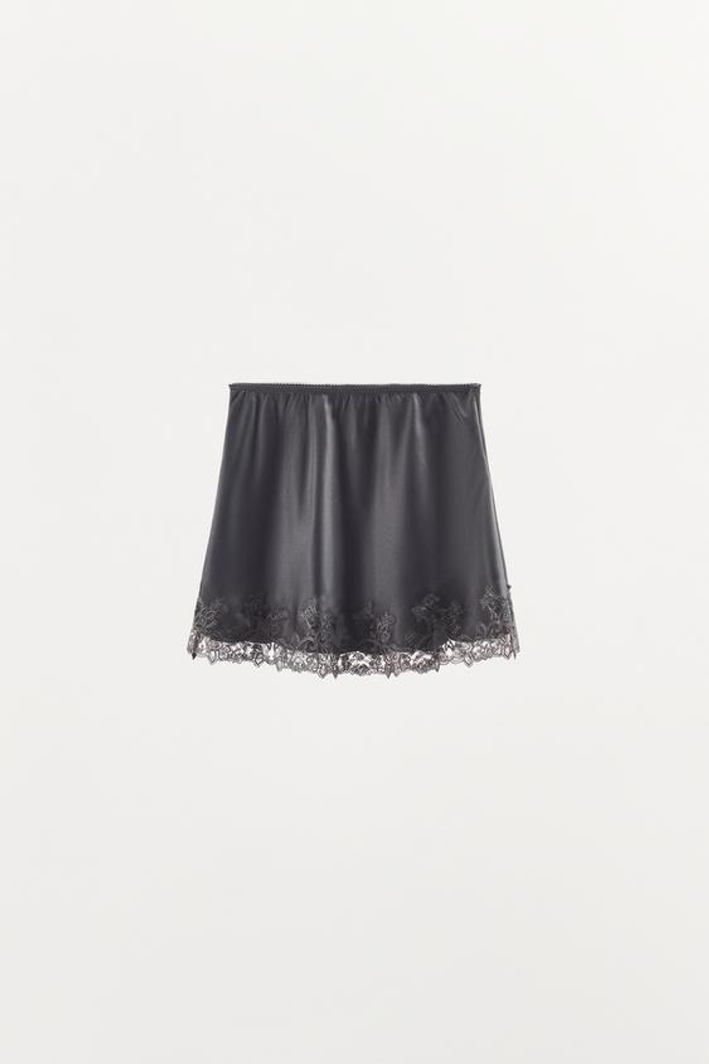 ZARA АТЛАСНАЯ МИНИ-ЮБКА С КРУЖЕВОМ, АНТРАЦИТОВО-СЕРЫЙ