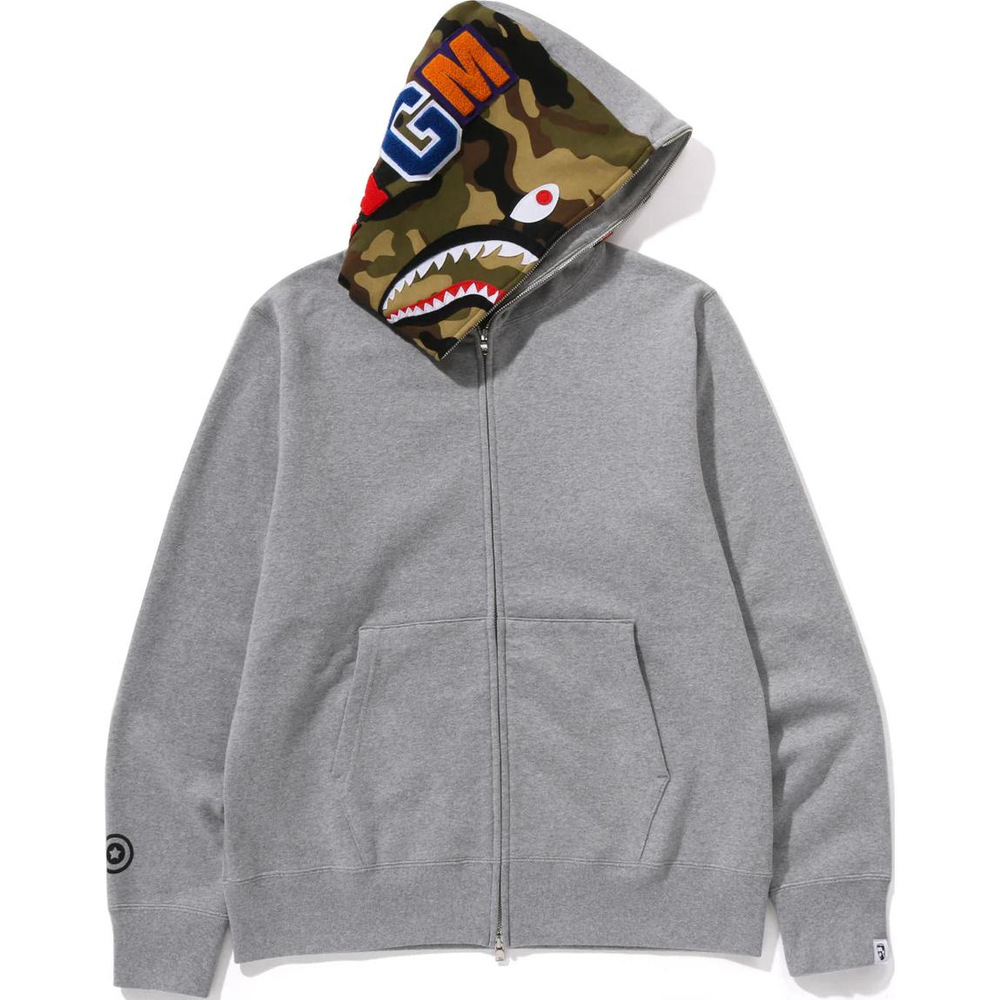 A Bathing Ape Bathing Ape Shark Pattern Hooded Zip Up Свитшот серый