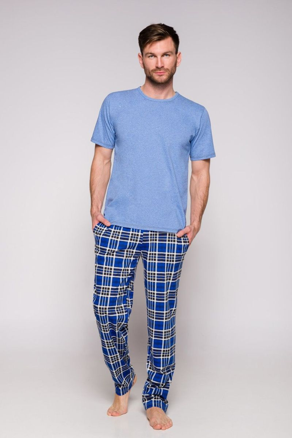 Мужская пижама Jeremi с брюками в клеточку (Размер: M) (Цвет: серый с красным)