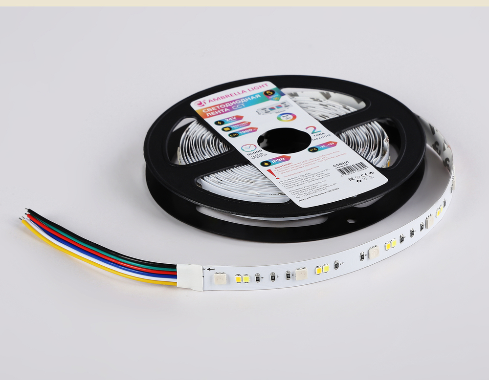Светодиодная лента RGB с регулировкой температуры света GS4501 5050+2835 90Led/ 13W m/ 24V IP20 RGB+CCT 3000-6500K/ 5000*12*1.87mm/ кратность резки 16