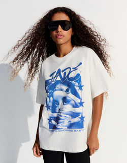 BERSHKA Футболка оверсайз JADE, белый